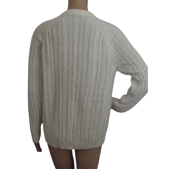 Light Ivory Cardigan Sweater Womens Medium Button vintage off white cable knit - Picture 2 of 8